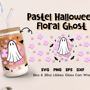 Pastel Halloween Floral Ghost | Svg Files for Cricut | 16oz Libbey Glass Wrap | Coffee Glass Cup | Svg Designs | Tumbler Digital Download