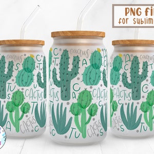 Cactus |16 oz Libbey Can Glass Wrap Sublimation Design | Design Digital Download PNG