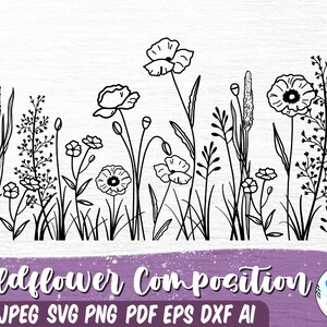 Wildflowers svg, Wildflower Clipart Svg, Hand Drawn Blooming Wildflower Svg, Floral Designs, flower sketch svg, Cricut Cut File, Silhouette