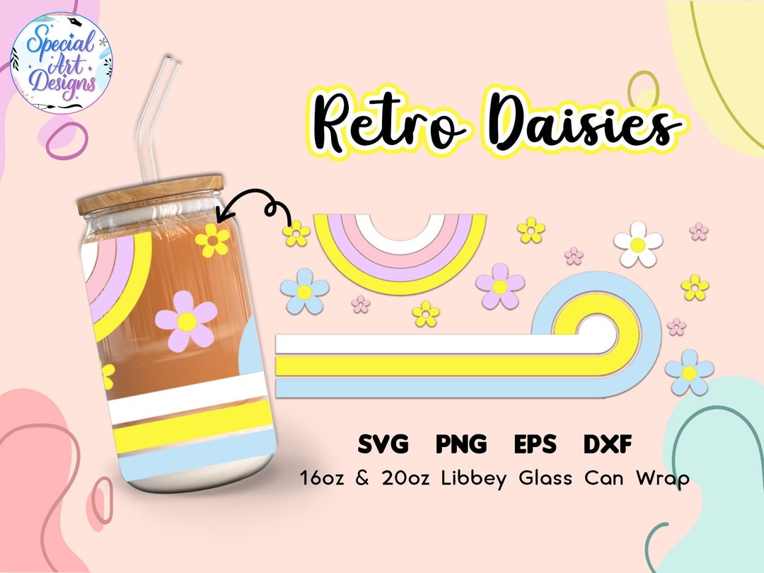Retro Daisy Glass Can Wrap: Libbey 16oz 20oz SVG Files - Etsy