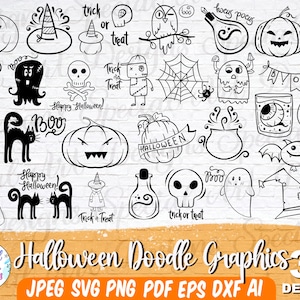 Halloween Doodle Svg | Halloween Doodles Clipart | Halloween Svg | Hand Drawn Sketched Skulls | Ghosts Svg | Pumpkins Svg | Instant Download