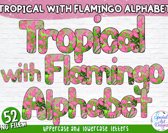 Tropical Flamingo Doodle Alphabet PNG: Printable Font (Digital Download)