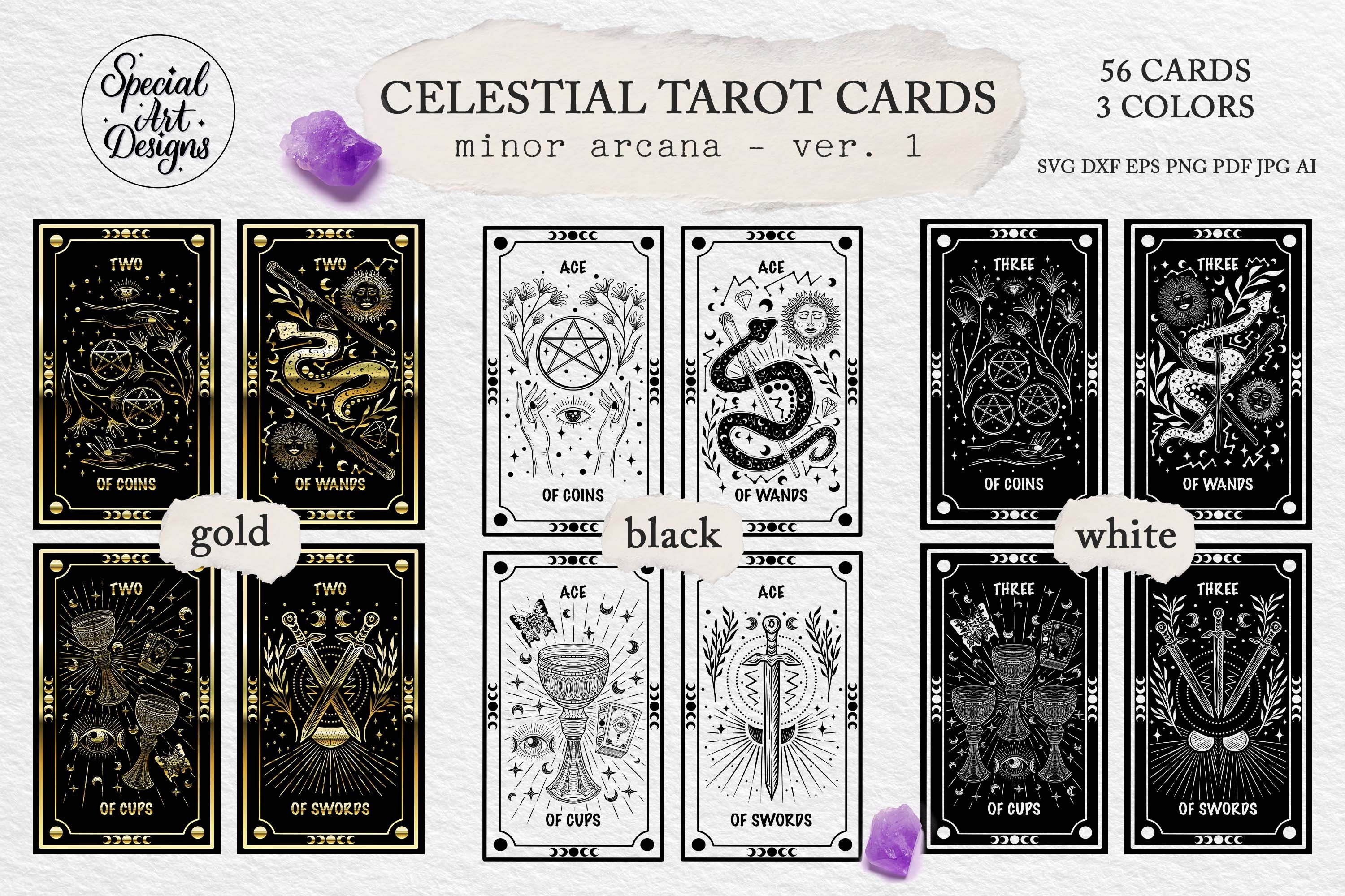 Unique Tarot Deck Minor Arcana Svg V.1 Celestial Tarot Cards - Etsy