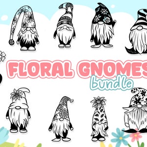 Floral Gnome Svg Bundle | Flower Nordic Gnomes Svg | Floral Gnome Clipart | Garden Gnome Svg Files For Cricut | Gnome Shirt Svg | Silhouette