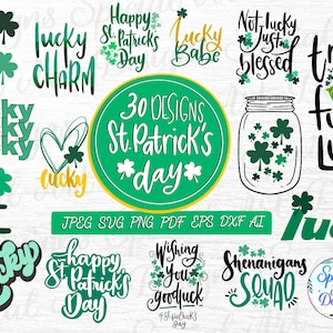 St Patrick&#39;s Day SVG Bundle, Lucky svg, St Patrick&#39;s Day Quotes, Irish svg, Leprechaun svg, Clover svg, Shamrock svg, Cut Files for Cricut