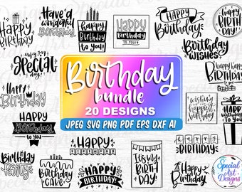 Paquete SVG de Feliz Cumpleaños escrito a mano: Archivos de corte de imágenes prediseñadas