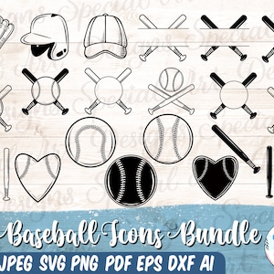Pakiet Baseball Svg, monogram baseballowy Svg, kij baseballowy Svg, piłka baseballowa Svg, skrzyżowane kije baseballowe Svg, plik Cut Cricut, sylwetka