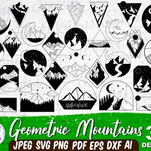 Geometrischer Berg SVG | Berg svg Bundle Hand Gezeichnet | Camping Outdoors Abenteuer SVG | Berg Silhouette SVG | Landschafts-Svg | Cricut
