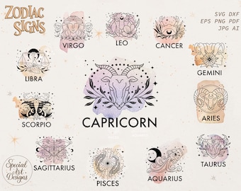 Zodiac sign Illustrations Svg | Zodiac Signs Clipart | Zodiac Signs Quotes | Floral Zodiac sign Svg | Zodiac Cut File Cricut | Svg