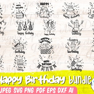 Paquete Svg de feliz cumpleaños / Fiesta de cumpleaños Svg / Imágenes prediseñadas de cumpleaños / Pastel de cumpleaños Svg / Fiesta de cumpleaños Svg / Cumpleaños Svg / Cricut Cut File
