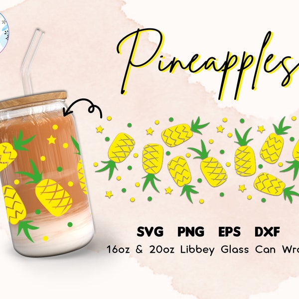 Libbey Glass 16oz | 20oz Pineapples Svg Files for Cricut & Silhouette Cameo, Glassware, pineapple clipart, Fruit clipart, Fruits svg