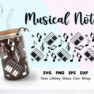 Music Notes Libbey Glass Can Svg | Music Svg Libbey glass svg | Musician Svg | Beer Glass Can | Libbey Wrap | Music Symbol Glass Can