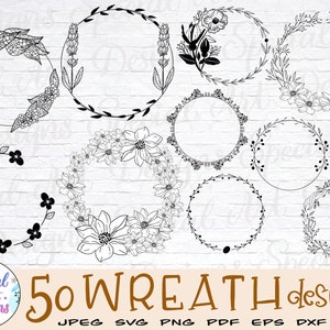 Krans svg bundel, cirkel svg bundel, bloemenkrans svg, bruiloft krans svg, hart lauwerkrans svg, krans monogram svg cirkel frame