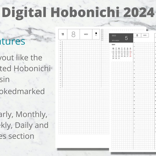 Digital Hobonichi Cousin 2024 | Digital calendar, bookmarked PDF for Tablets like iPad, Onyx Boox and reMarkable