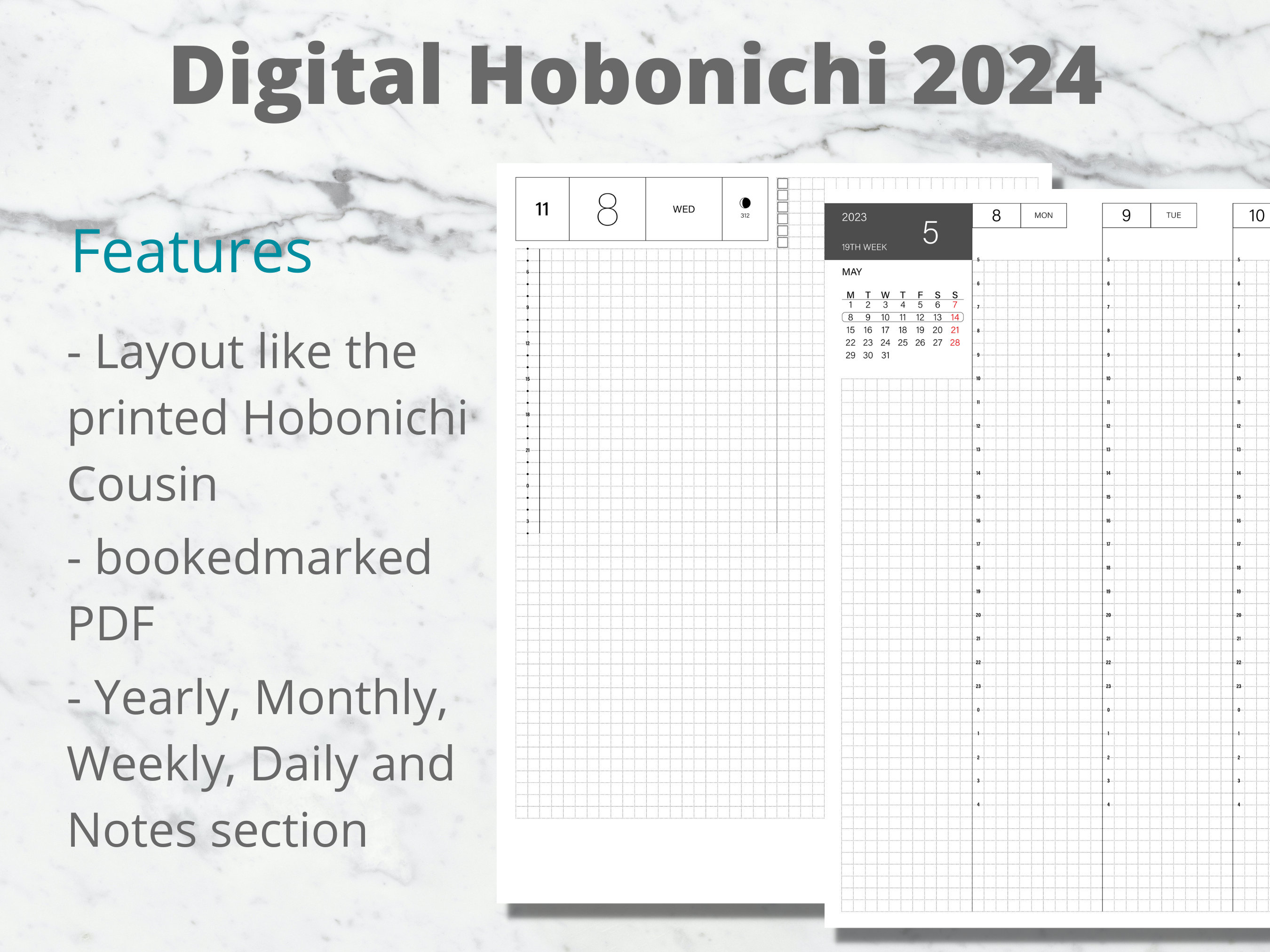 Digital Hobonichi Cousin 2024 Digital Calendar, Bookmarked PDF for