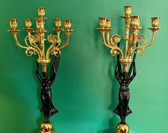 Magnificent pair of empire style candelabras in bronze