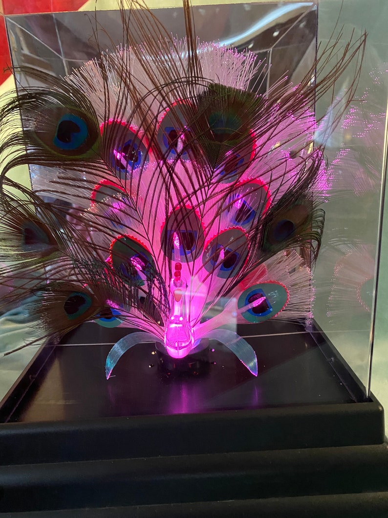 Vintage Fibreoptic Colour Changing Peacock Lamp Etsy