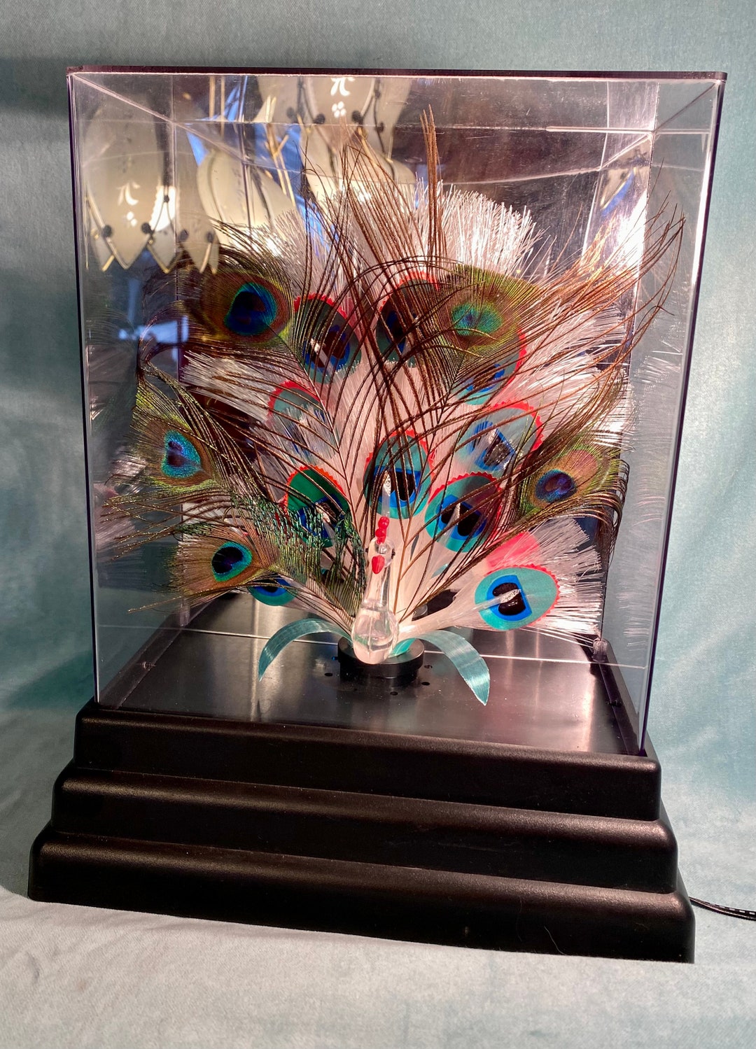 Vintage Fibreoptic Colour Changing Peacock Lamp Etsy