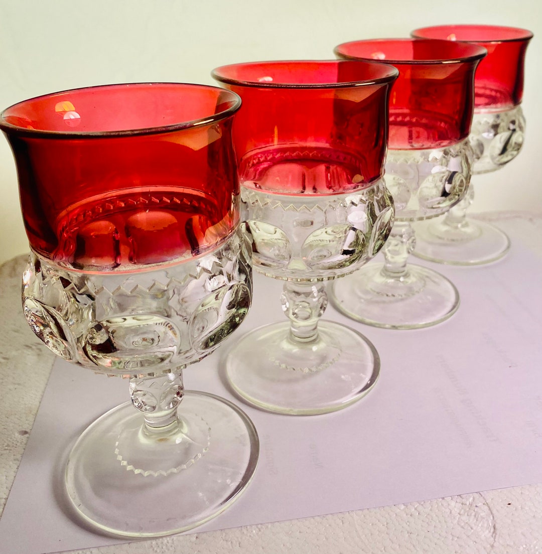 Kings Crown Ruby Red Flash Heavy Glasses X 4 Etsy