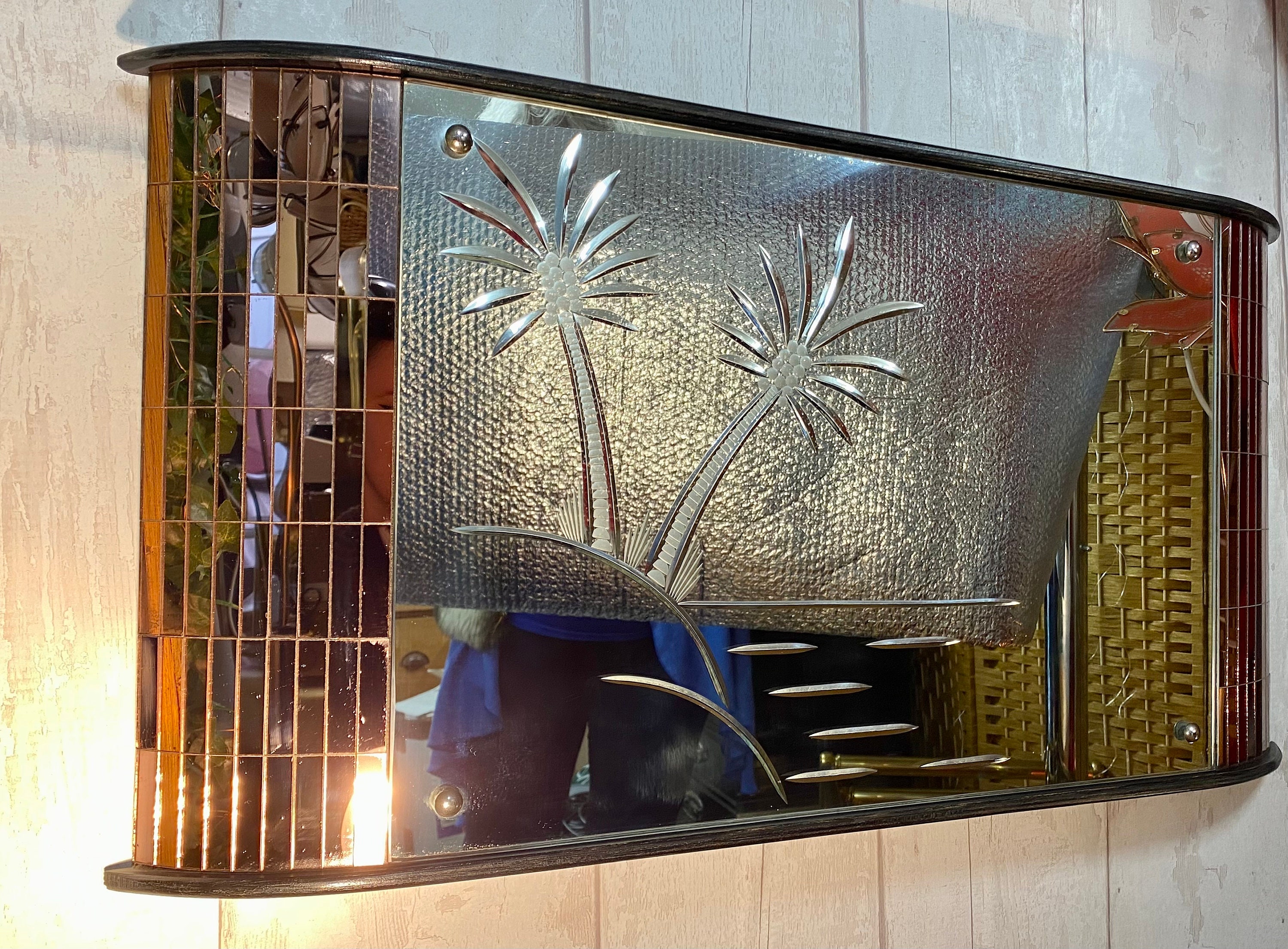 SOLD Rare Art Deco Peach Curved Edge, Etched Mirror Etsy