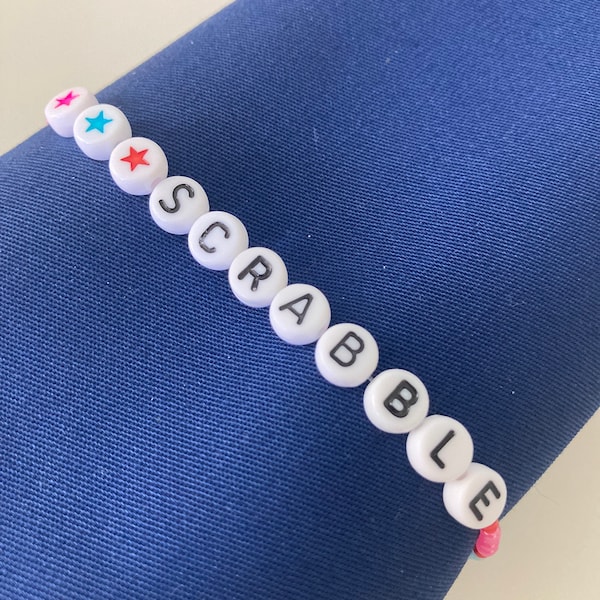 SCRABBLE Bracelet, Pink, Blue and Red Stars and Beads