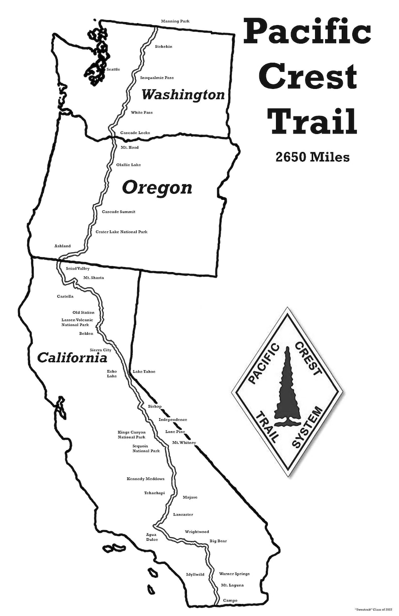 Pacific Crest Trail Map Wall Poster Etsy