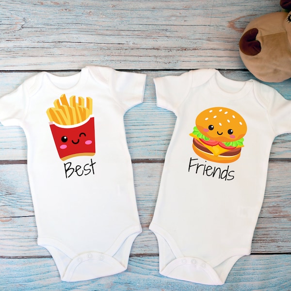 Mix und Match Outfit mit Pommes, Baby Geschenk, Zwillingsgeschenk, Geschenk für Paare, besser zusammen, beste Freunde, Cousin Outfit, Zwillingsoutfit