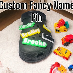Croc Fancy Name Charm Pin Badge Set of 2 Custom Personalised Name Charm croc/clogs