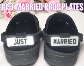 Croc JUST MARRIED Clog Number Plate charm set of 2 for your Clog Personalised name Shoe Gift Custom Clogcharm Personalised charm