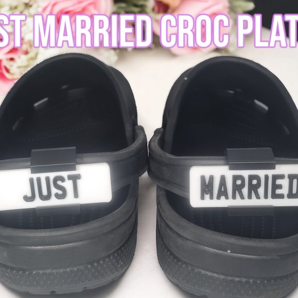 Croc JUST MARRIED Clog Number Plate charm set of 2 for your Clog Personalised name Shoe Gift Custom Clogcharm Personalised charm