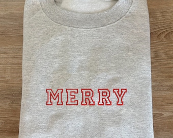 Merry Embroidered Sweatshirt Crewneck I Trendy Christmas Sweatshirt