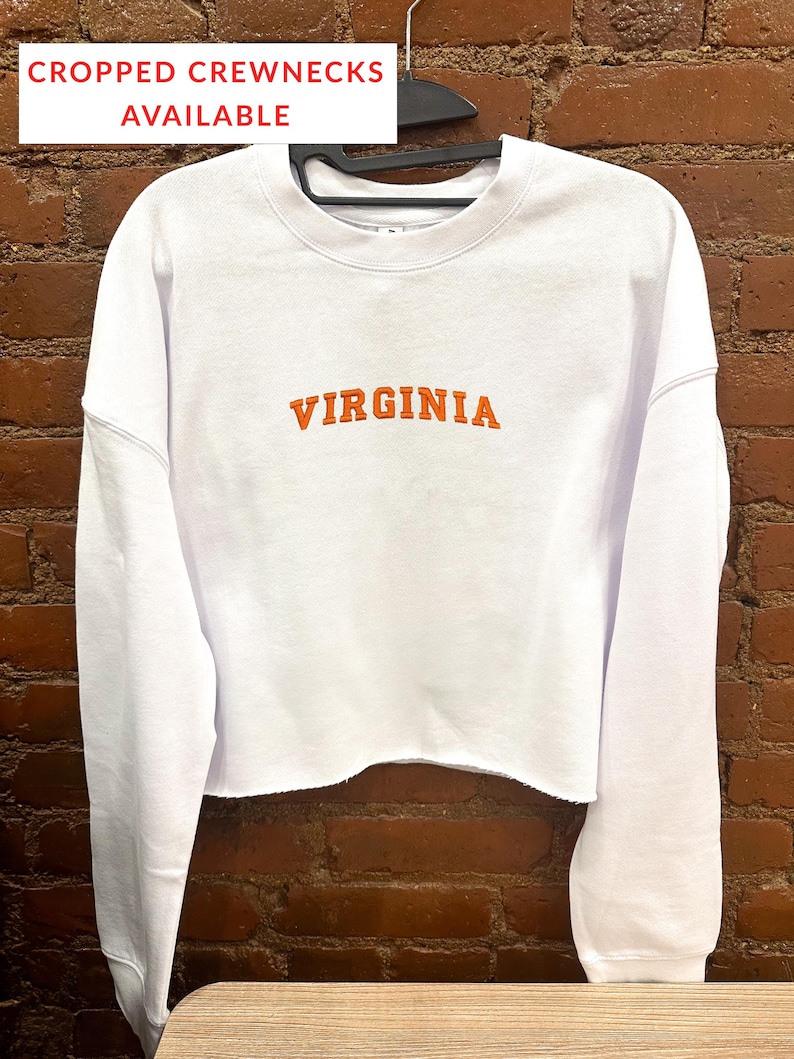 Virginia Embroidered Crewneck Sweatshirt White Cropped