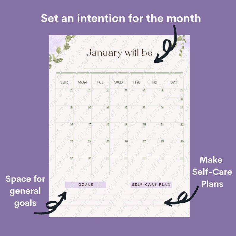 2022 Self-Care 12 Month Calendar With Self Care Focus: Instant | Etsy