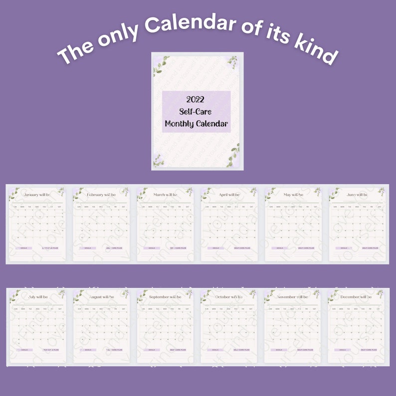 2022 Self-Care 12 Month Calendar With Self Care Focus: Instant | Etsy