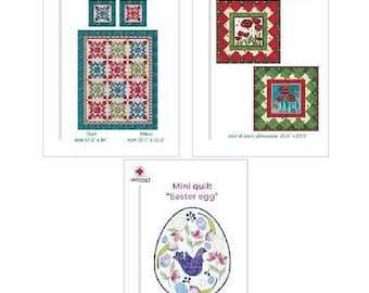 Pacote de padrões 3 em 1. Inclui edredão e travesseiro padrão "Jardim misterioso", mini edredão "ovo de Páscoa", fronhas padrões "Papoilas".