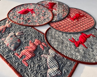 Molde em PDF para Jogo Americano Acolchoado com Coelhinhos Ensolarados da Páscoa, Molde para Costura de Jogos Americanos, Jogos Americanos de Mesa para a Primavera, Download Digital