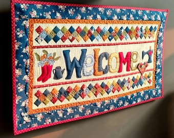 Welcome Wall Hanging Quilt Pattern PDF, Patchwork Welcome Quilt for Entryway Decor, Finished Size 35" x 20.5", Digital Download
