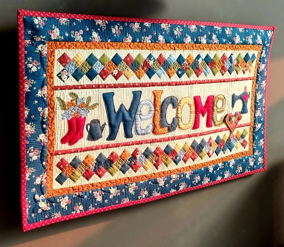 Welcome Wall Hanging Quilt Pattern PDF, Patchwork Welcome Quilt for Entryway Decor, Finished Size 35" x 20.5", Digital Download