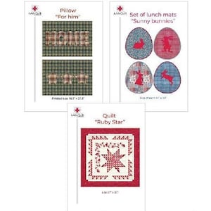 Puede incluir: Un gráfico que presenta tres diseños de edredones: una almohada con la palabra "HOME", un juego de manteles individuales con diseños de conejos y un edredón con un diseño de estrella. El texto "3 en 1" está en la parte inferior.