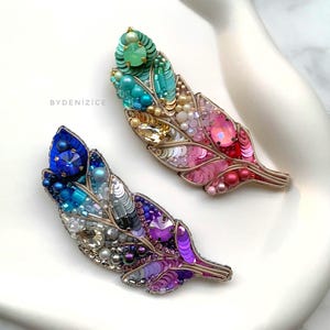 Perlen Feder Brosche, Feder Pin, Perlen Feder Schmuck, Geschenk für sie, Weihnachtsgeschenk