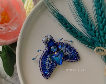 Beaded Moth Brooch: Embroidered Butterfly Lapel Pin