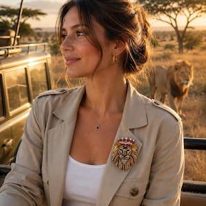 Handmade Lion Brooch, Embroidered Beaded Lion Face Jewelry