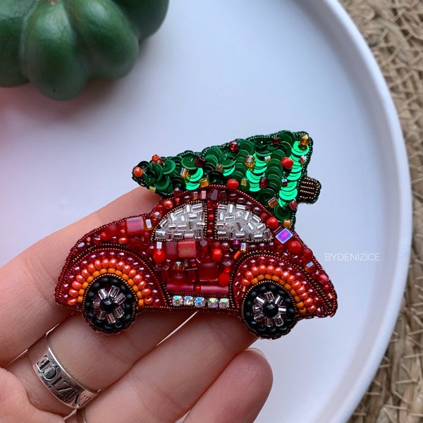 Broche de árbol de Navidad en el coche, joyería de coche de Navidad con cuentas, broche de árbol de Navidad, regalo de Navidad, regalo de vacaciones, broche de coche, regalo para ella