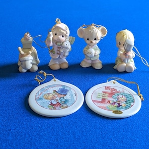 Vintage Collectible Precious Moments CHRISTMAS Ornaments by Samuel J Butcher, Set of 5