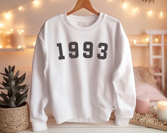 Personalisierter Pullover 1993, 30. Geburtstag Geschenk, Geburtsjahr Sweatshirt, Vintage 1993, Geburtsjahr Zahl, Geburtstagsgeschenk