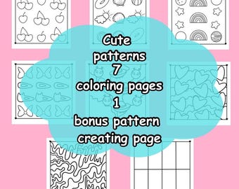 Cute Coloring pages, Bold and Easy Patterns, Simple and Fun for Kids and Adults, Instant Digital Download PDF