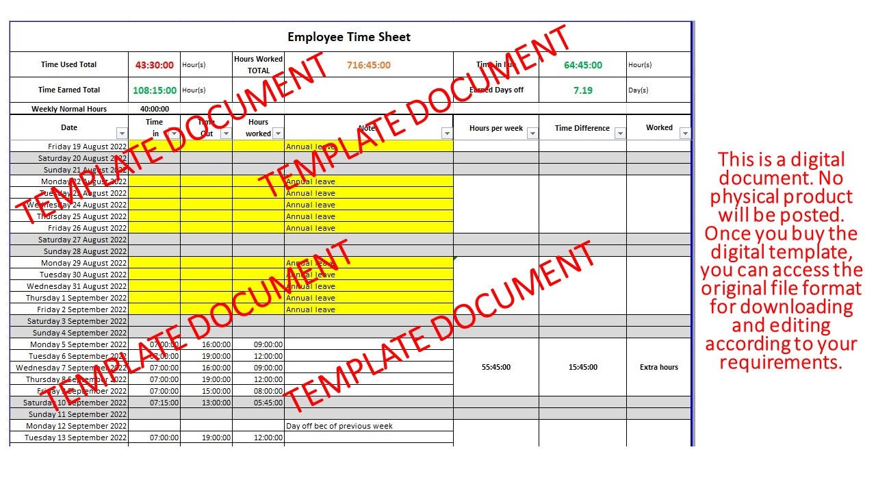 Time Sheet Document - Etsy