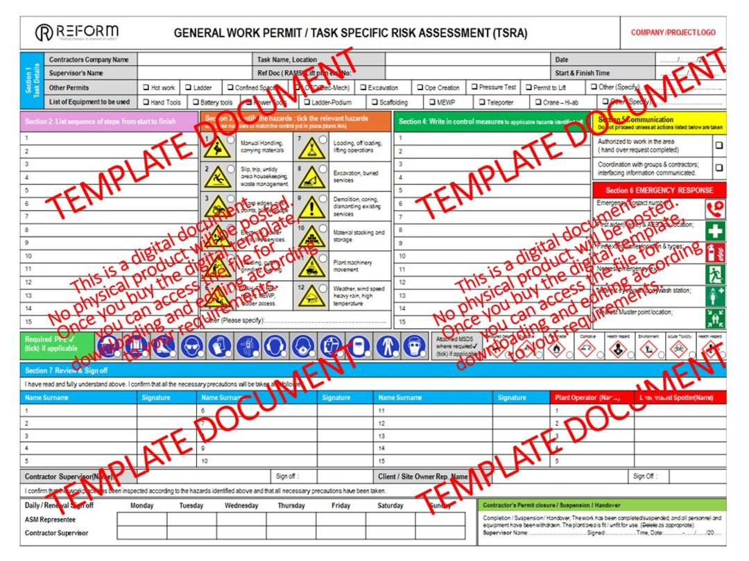 Editable Work Permit & Risk Assessment Form: Powerpoint Template - Etsy ...