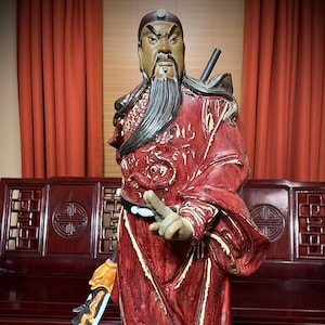 Large Shiwan Chinese Guan Yu Statue – Guan Gong Figurine, God of War & Wealth, Shekwan Sword Mudman Sculpture, Asian Antique Decor 關羽 石灣
