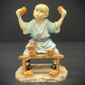 Chinese Young Shaolin Monk Figurine Buddhist Statue #7 Kung Fu Martial Arts Bricks Child Boy Figure Bonsai Oriental Asian Decor Vintage 4.5&quot;